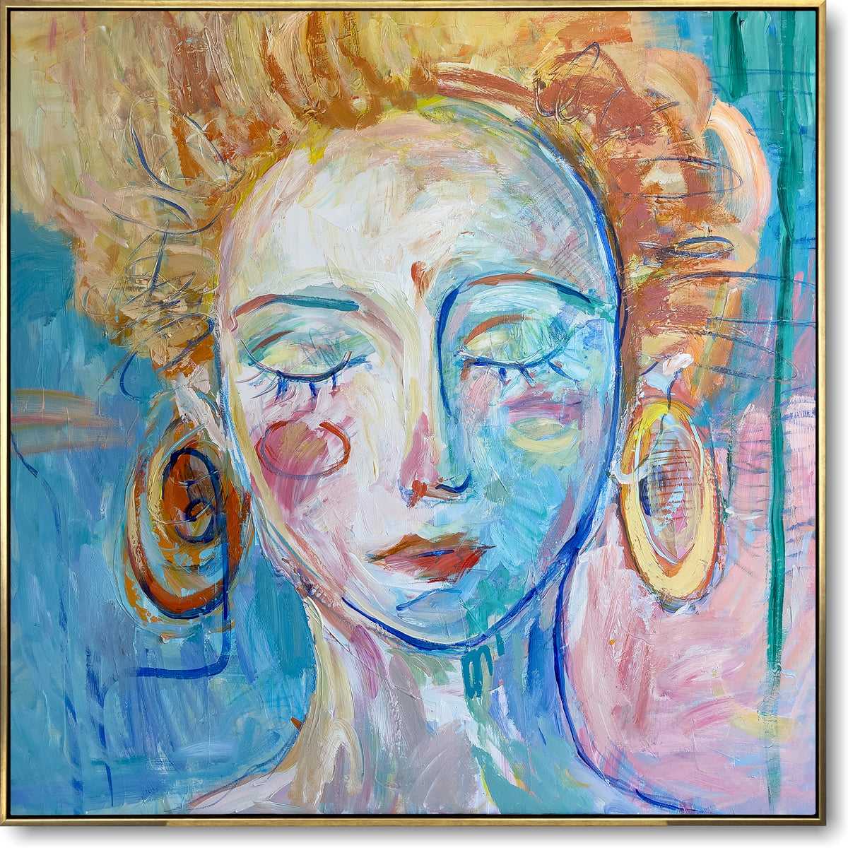 Original Female Oil Portrait Abstract Woman Painting On Canvas Colorful ...