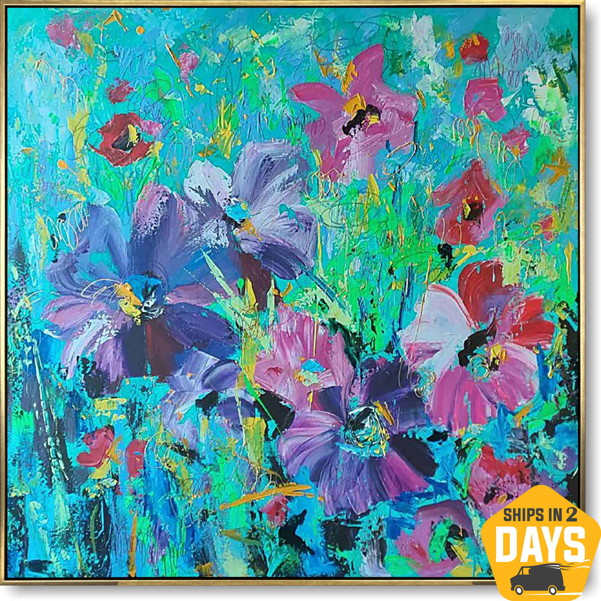 Original Abstract Flowers Paintings on Canvas Colorful Floral Art