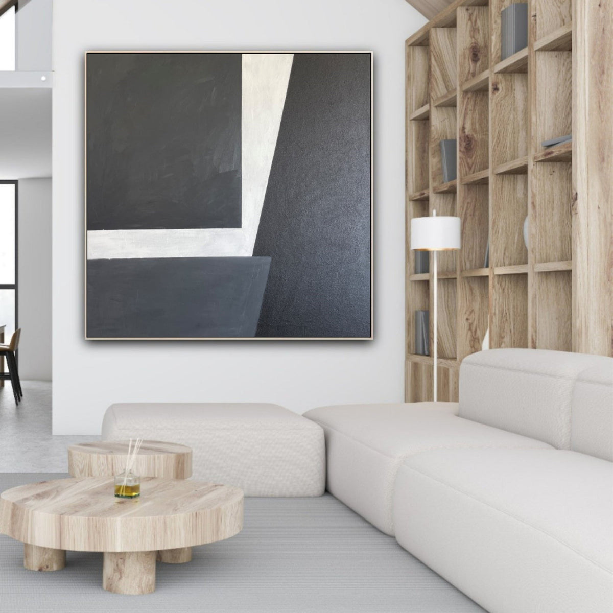 Original Black and White Artwork Modern Abstract Oil Painting Geometric ...