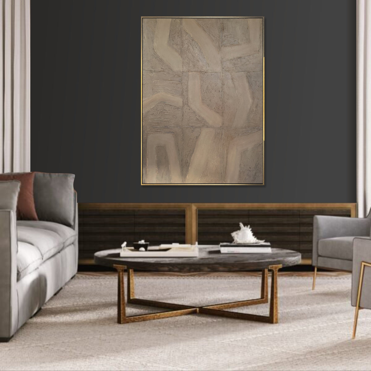 Large 3D Textured Brown Beige Abstract Wabi Sabi Painting on Canvas ...