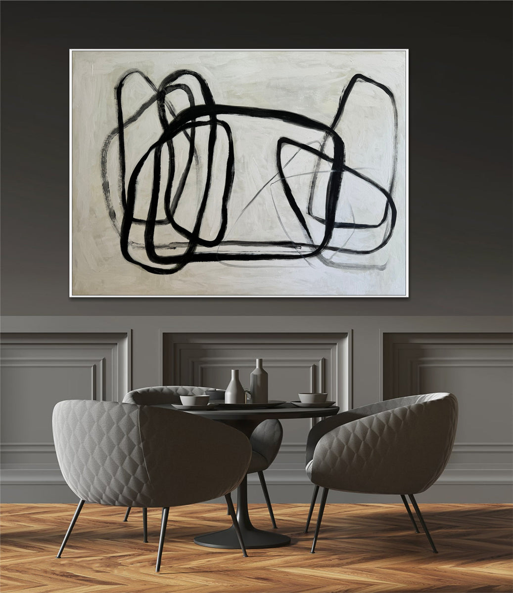 Original Abstract Black and White Paintings On Canvas Modern Geometric ...