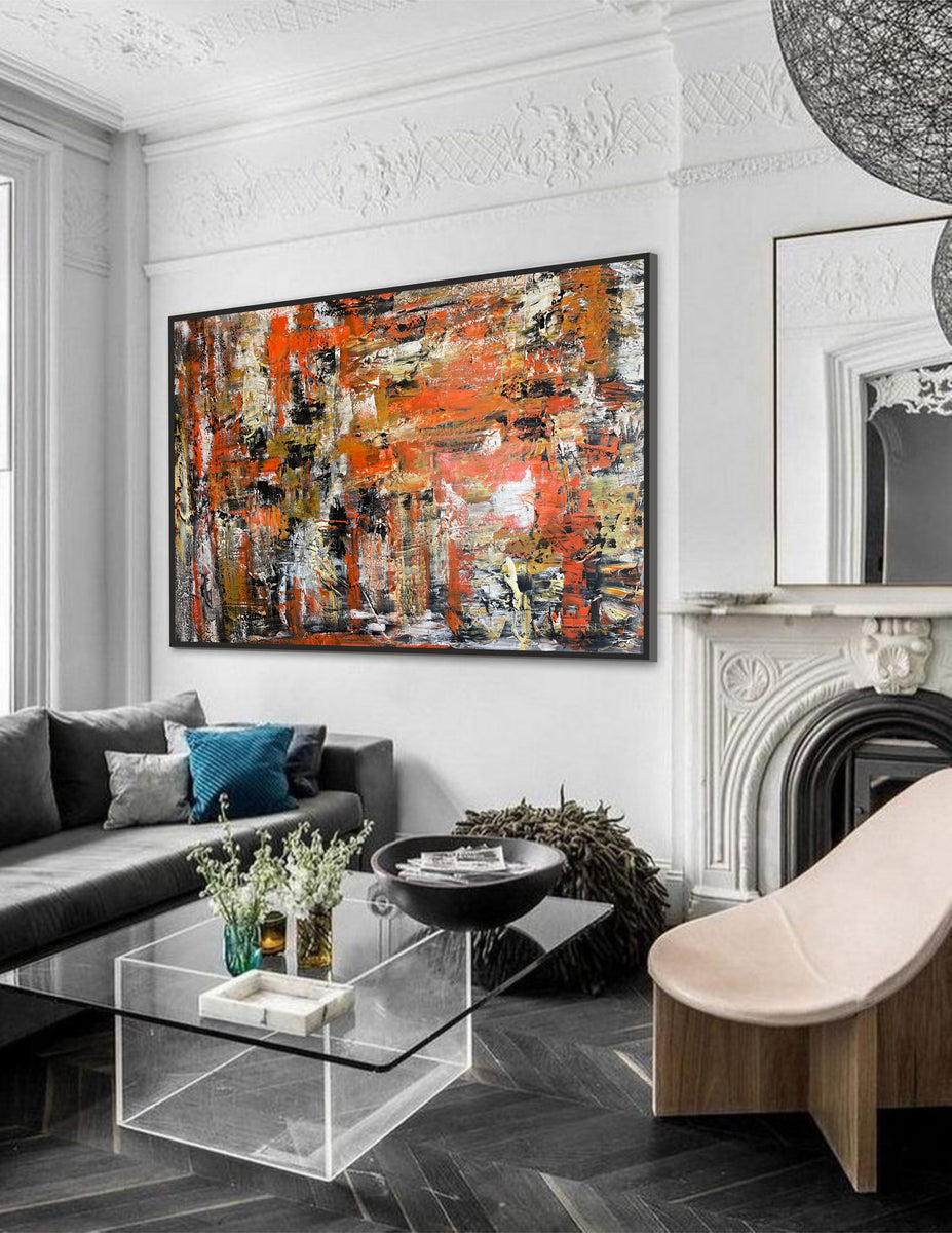 Abstract Orange Oil Painting On Canvas Original Colorful Textured ...