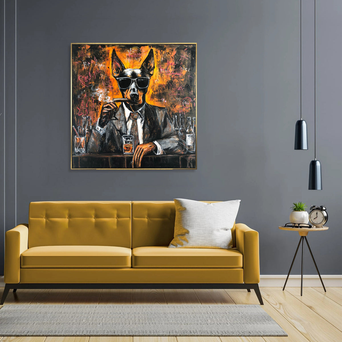 Abstract Doberman Dog Smoking Cigar Wall Art Funny Pop Graffiti