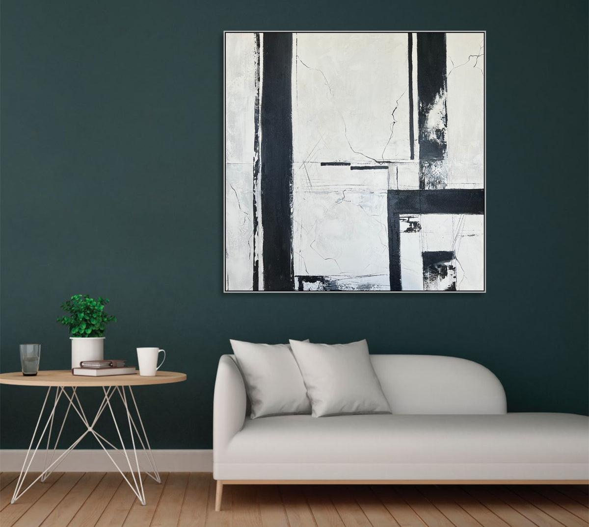 Large Modern Abstract Black And White Textured Canvas Art Geometric ...