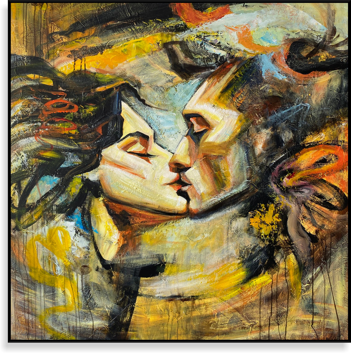Abstract Couple Painting Kissing Faces Art Figurative Painting Colorful ...