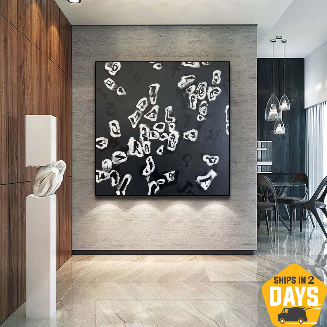 Original Abstract Black And White Paintings On Canvas Modern Minimalist ...