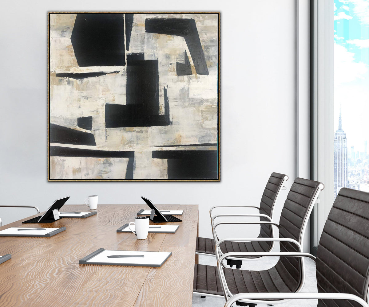 Extra Large Abstract Wall Art Beige Wall Art Black Painting Modern ...