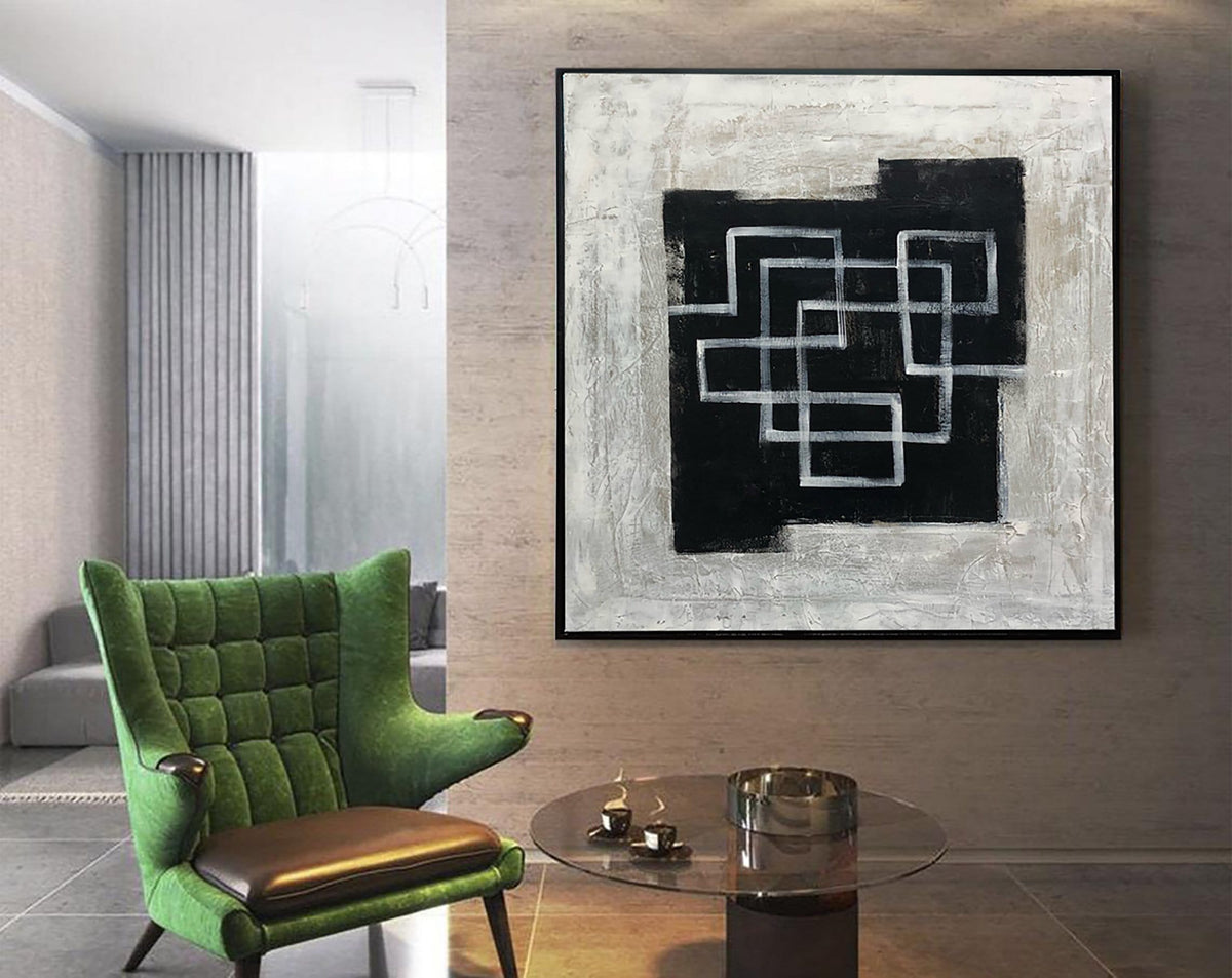 Abstract Black And White Paintings On Canvas Maze Painting Original ...