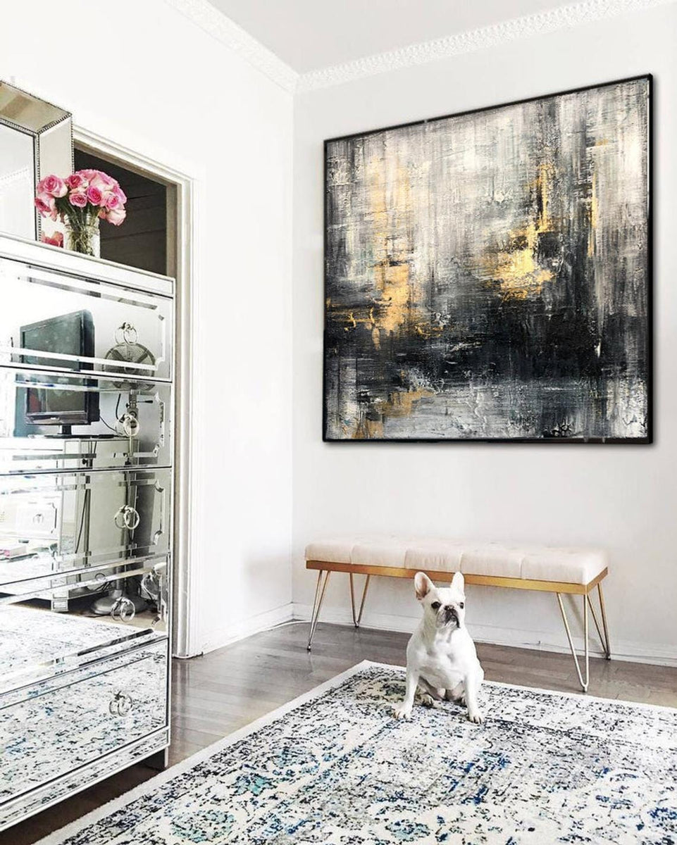 Abstract Art Black And White Painting Original Painting Gold Leaf ...