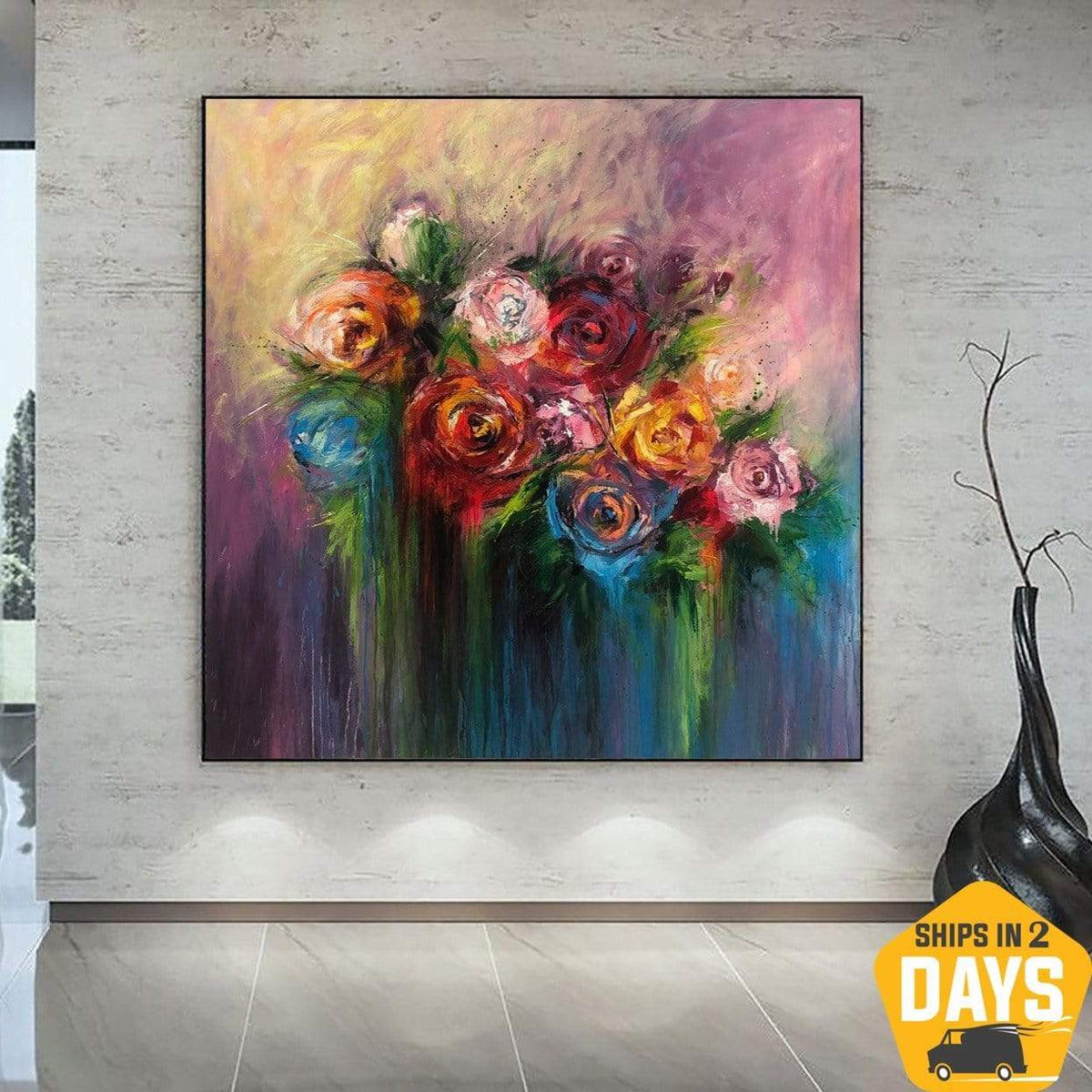 絵画 Oil painting of beautiful flowers. HANDPAINTED Flower Series Oil Painting (80 x 120 cm)