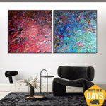 Colorful Abstract Set Of 2 Oil Paintings Original Blue and Red Wall Art Decor for Bedroom | MIX EFFECT 2P 50"x100"