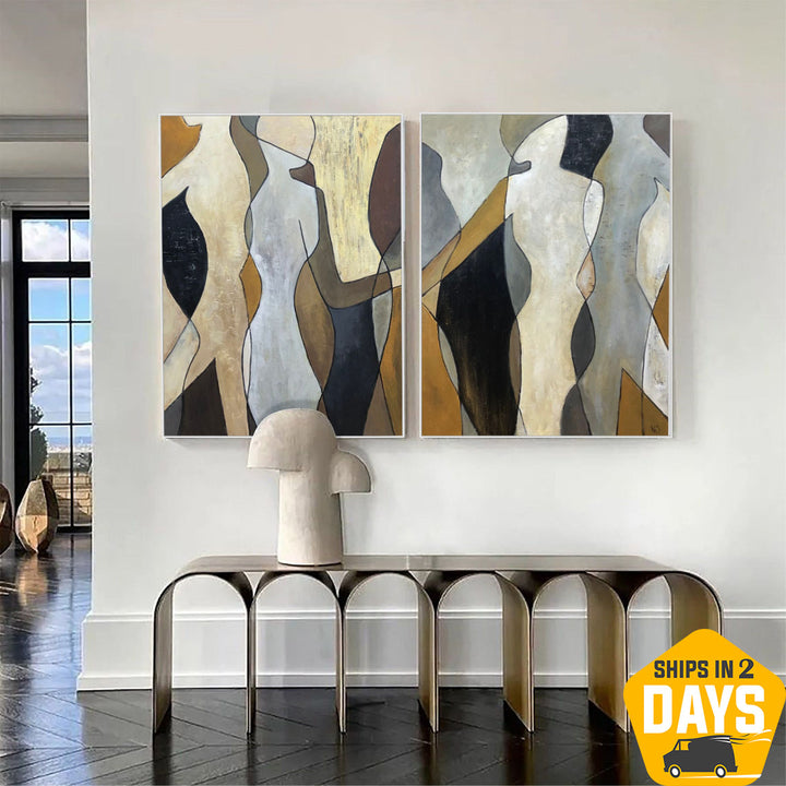Original Figurative Acrylic Painting Set Of 2 Abstract Wall Art Modern Artwork for Home | SOUL REFLECTION 2P 40"x60"