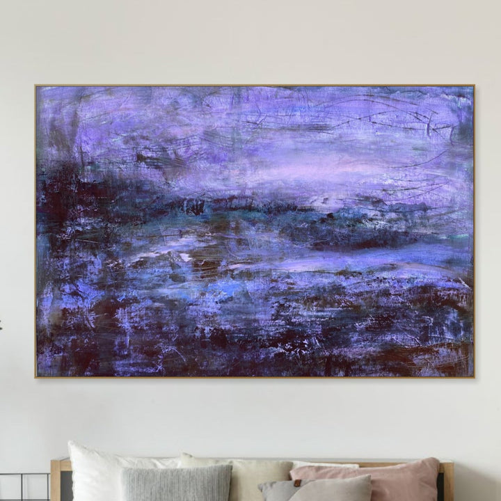 Abstract Purple Wall Hanging Acrylic Painting Original Dark Blue Artwork Modern Decor for Living Room | GETTING DARK