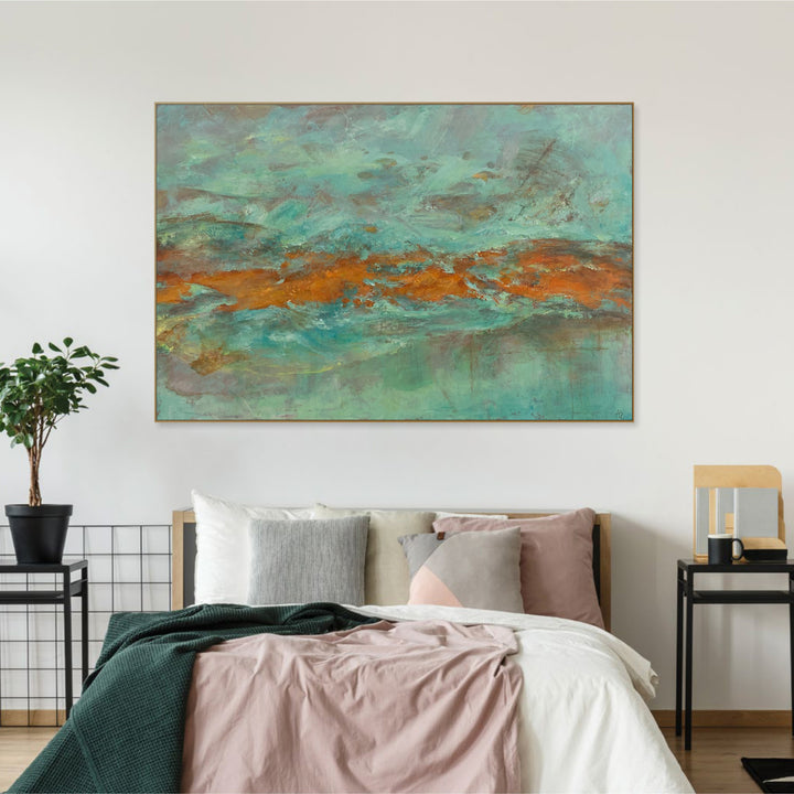 Original Colorful Acrylic Painting Abstract Green and Orange Wall Art Textured Decor for Home | ORANGE STREAM