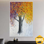 Autumn Tree Nature Wall Art Canvas Abstract Art Modern Pollock Style Frame Painting | GLEAMING AUTUMN WHIRL 60x39.4"