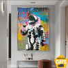 Astronaut With Glass Of Wine Vibrant Colors Pop Art Extraterrestrial Indulgence Modern Art Unique Space Wine Hand Painted Art | GALACTIC TOAST 51x35.4"