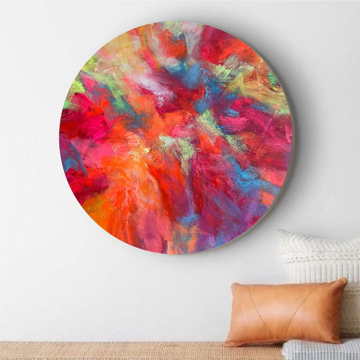 Colorful Round Abstract Oil Painting Original Wall Hanging Artwork Modern Decor for Home | RAINBOW FESTIVAL