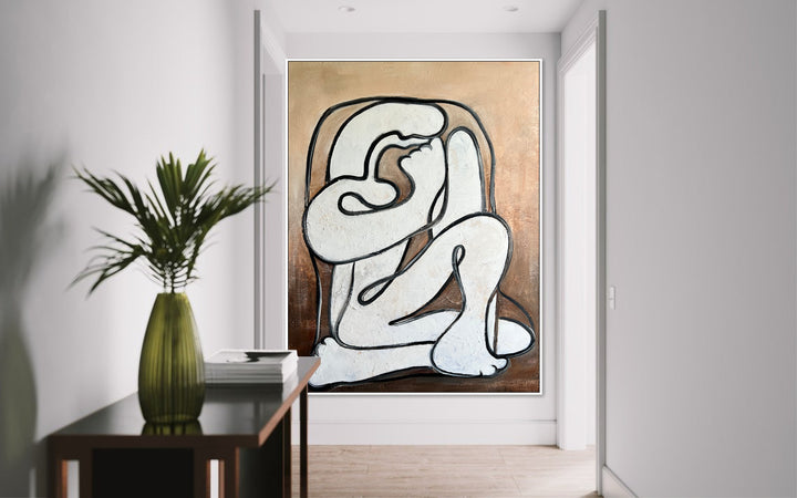 Abstract Painting Canvas Silhouettes White And Beige Art Home Decor Wall Art Framed Living Room Wall Art Modern | NOMAD