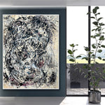 Original Colorful Curved Lines Acrylic Painting Abstract Jackson Pollock Style Artwork Decor for Home | GRAY CONFUSION