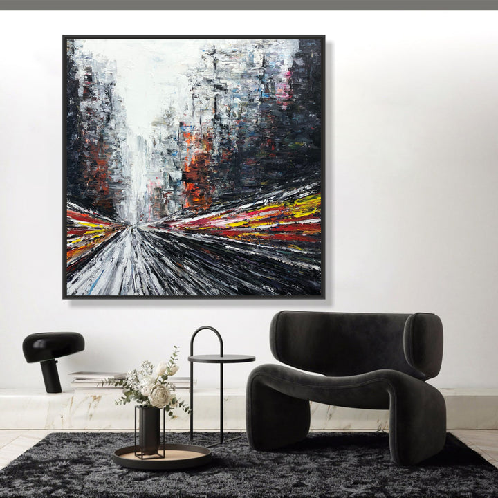 Original Colorful Rainy Oil Painting On Canvas Abstract Road Wall Art for Bedroom Decor | RAINY WAY