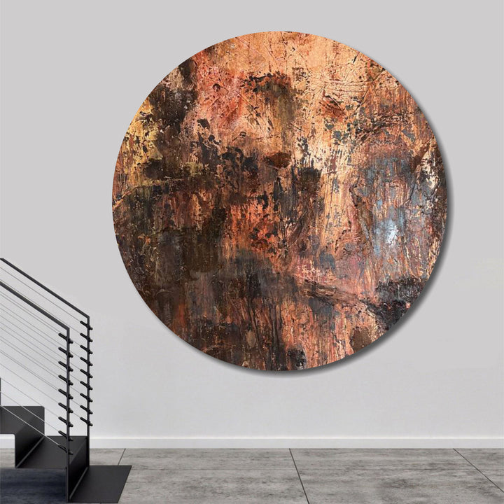 Original Rust Style Oil Painting Abstract Round Textured Wall Art Decor for Living Room | MYSTICAL IMAGE
