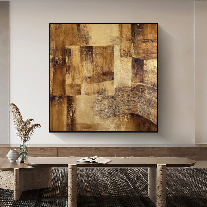 Original Wooden Style Oil Painting Abstract Brown Wall Hanging Artwork Modern Decor for Bedroom | WOODEN TILES