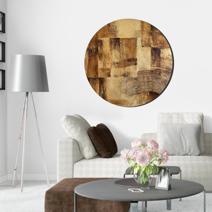 Original Round Oil Painting Abstract Wooden Style Wall Art Modern Artwork Decor for Home | WOODEN TILES