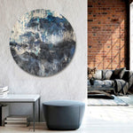 Original Dark Blue and Black Acrylic Painting Abstract Round Wall Art Decor for Bedroom | DISHARMONY