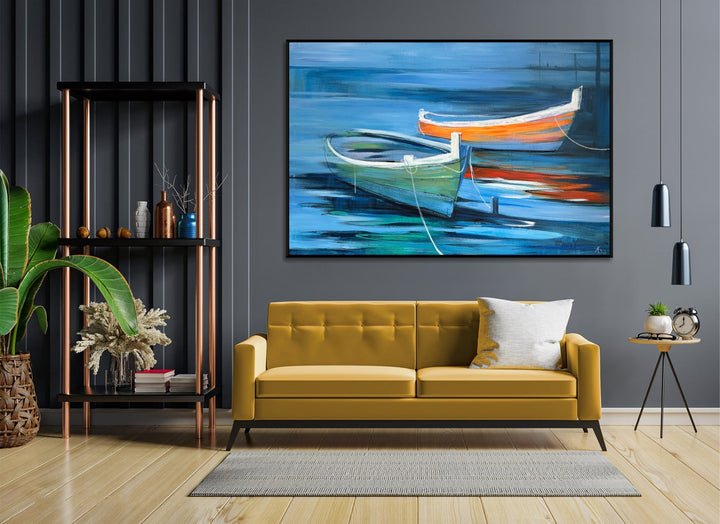 TRANQUIL BOATS ON BLUE WATERS 36"x54"
