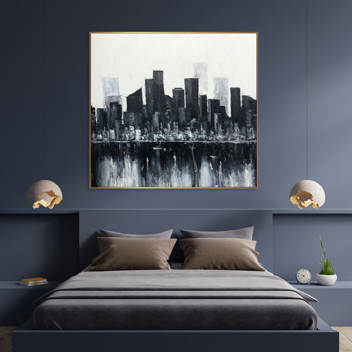 Wall Art Large Abstract Canvas Black And White City Art Custom Painting Minimalist Abstract Painting Cityscape Modern Art Canvas | IMPOSSIBLE RESIDENCES