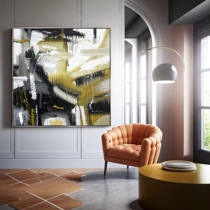 Acrylic Painting On Canvas Wall Living Room Wall Art Painting Custom Painting Frame Painting Oil Paintings On Canvas Original | WHITE AND BLACK 43 39.3x39.3"