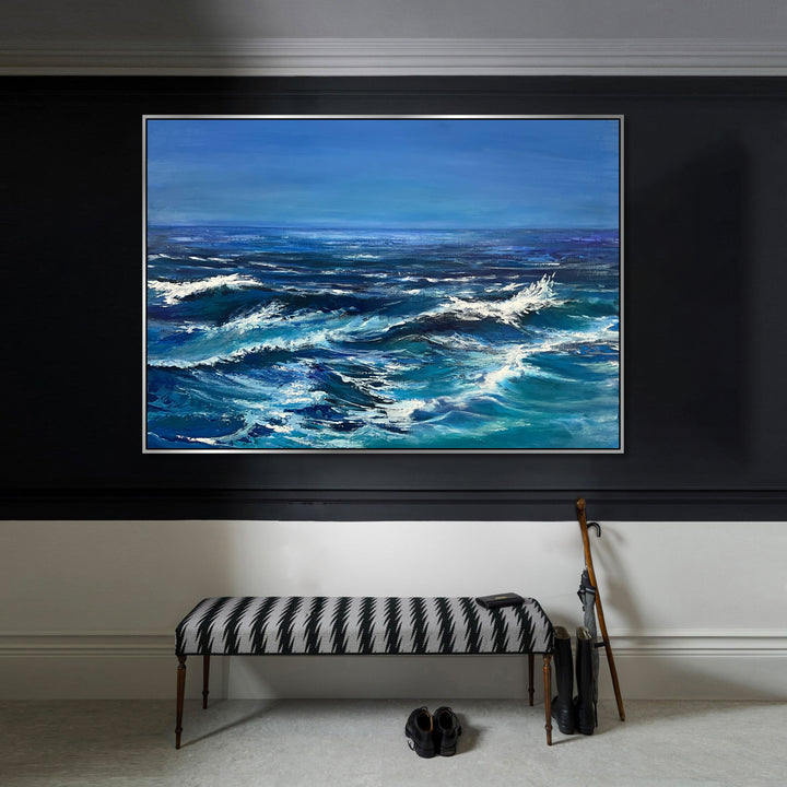 Ocean Painting Abstract Blue Waves Acrylic Painting Original Custom Painting Home Decor Minimalist Art Frame Painting Creative Art | WAVE WHISPERS 28x39"