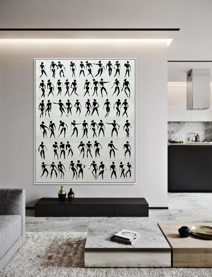 Figurative Abstract Art Black And White Oil Paintings On Canvas Silhouettes Wall Art Contemporary Art Fine Art Painting Frame Art | EPHEMERAL EMISSARIES 46"x36"