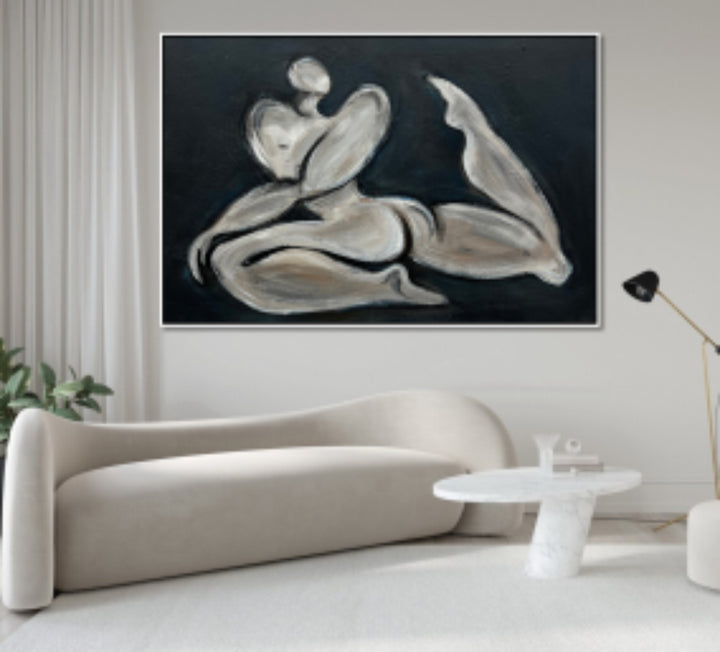 Black And Grey Figurative Artwork On Canvas Home Decor Wall Art Large Modern Paintings Abstract Hand Painted Artwork Frame Painting | ACHROMATIC PRESENCE 40x60"