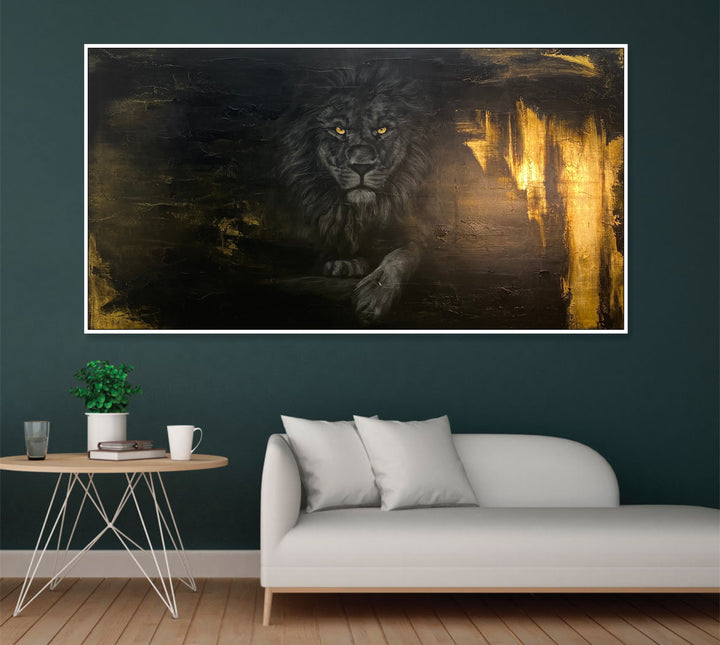 Lion Paintings On Canvas Abstract Animal Black And Gold Art Painting Modern Paintings Acrylic Hand Painted Artwork Home Decor Minimalist Art | MIDNIGHT PRIDE