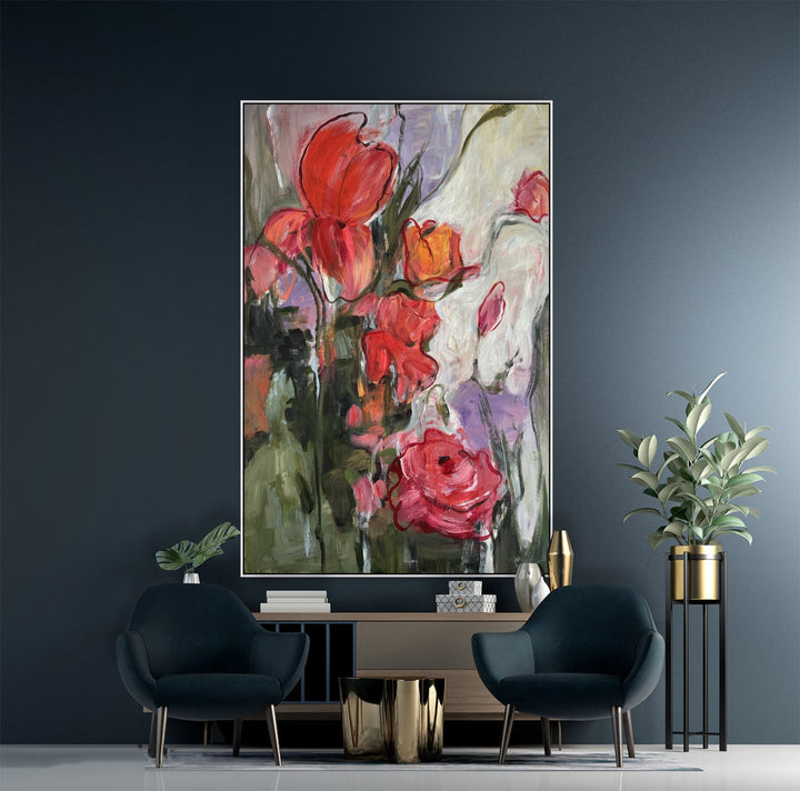 CRIMSON BLOOMS 54"x36"
