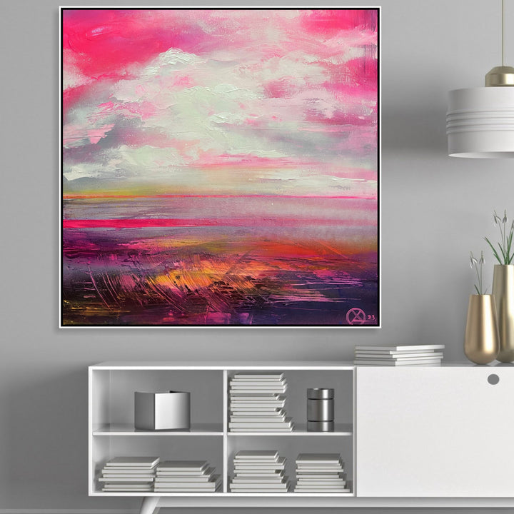 Abstract Art Painting Extra Large Art Colorful Wall Art Frame Sunset Paintings On Canvas Pink Landscape Painting Living Room Wall Art Modern | ROSY EVENING RADIANCE