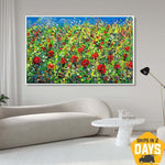 Flower Painting Acrylic Abstract Red Poppy Painting Modern Painting On Canvas Nature Painting Texture Painting Unique Wall Art | CRIMSON MEADOWS 42"x68"