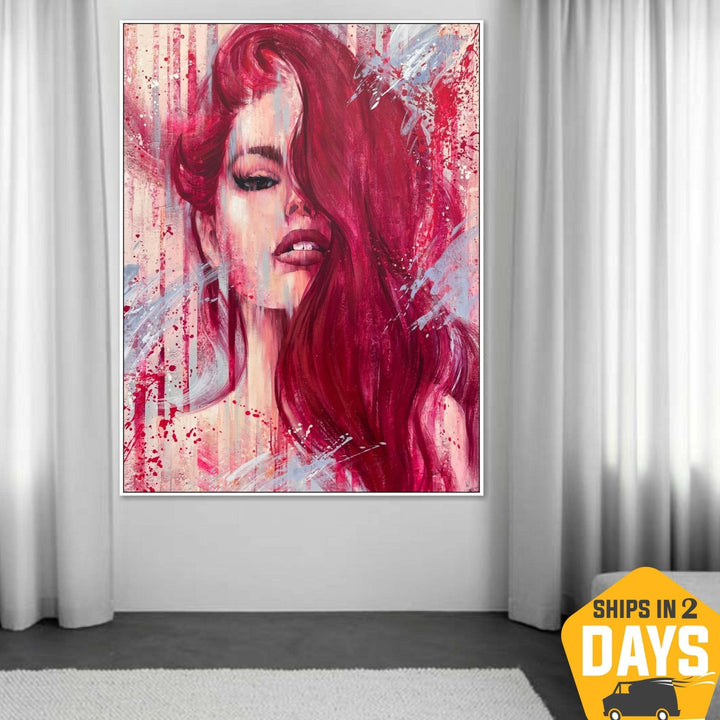 Oil painting women Canvas wall art abstract women Colorful pink painting Frame Canvas painting pink Human painting Girl face | PINK CLOUD 45x33"