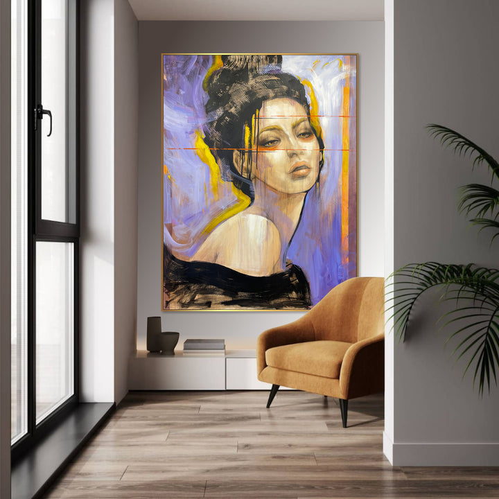Abstract colorful figurative women painting Framed wall art Original modern paintings Human abstract panting | PURPLE DREAMS 57"x43"
