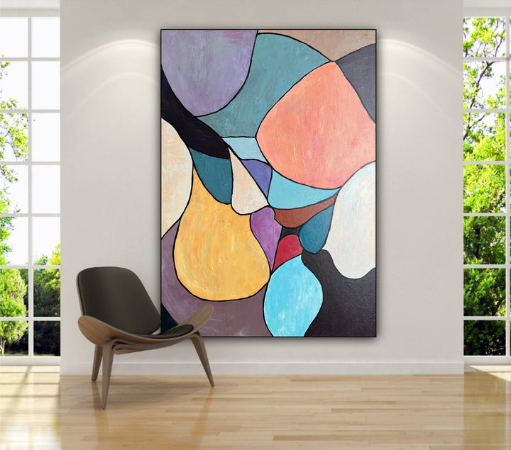 Abstract Figurative Paintings on Canvas, Colorful Romantic Wall Art Textured Love Artwork, Modern Textured Art is the best for Bebroom Decor | ROMANTIC UNITY