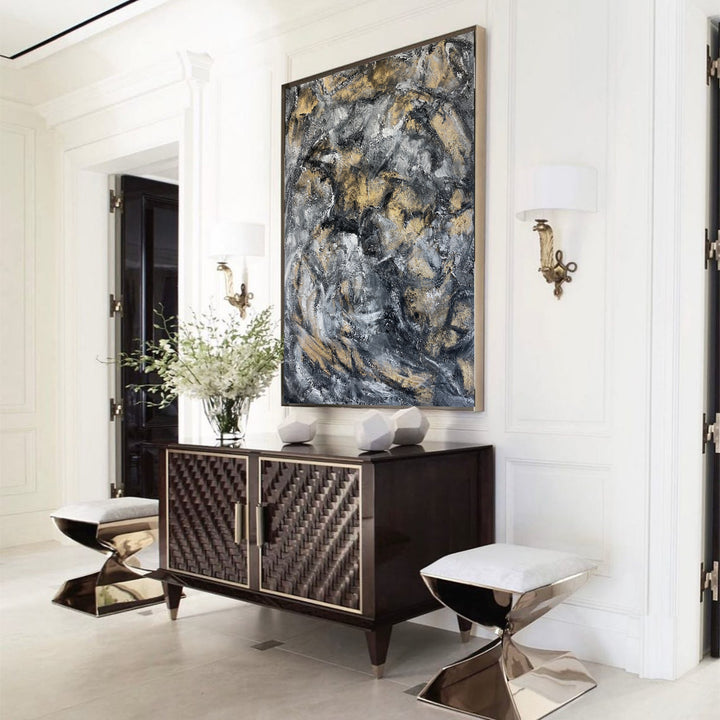 Abstract Gold Leaf Custom Oil Painting Original Textured Wall Art Modern Artwork Decor for Bedroom | GOLDEN SWAMP