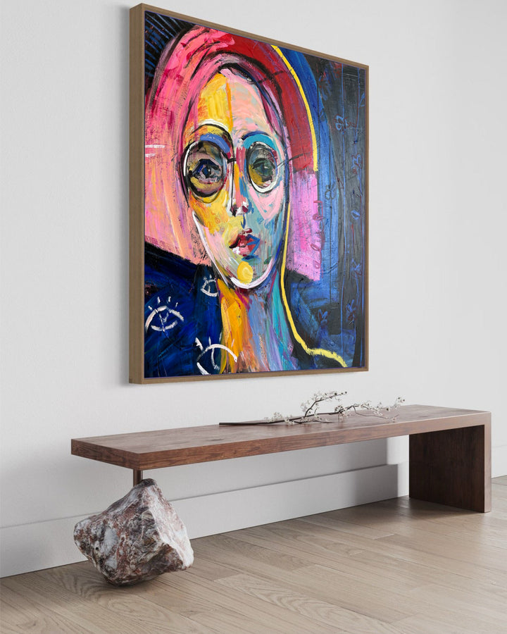 Abstract Woman Oil Painting Colorful Figurative Textured Wall Art Modern Artwork Decor for Home | WOMAN WITH GLASSES