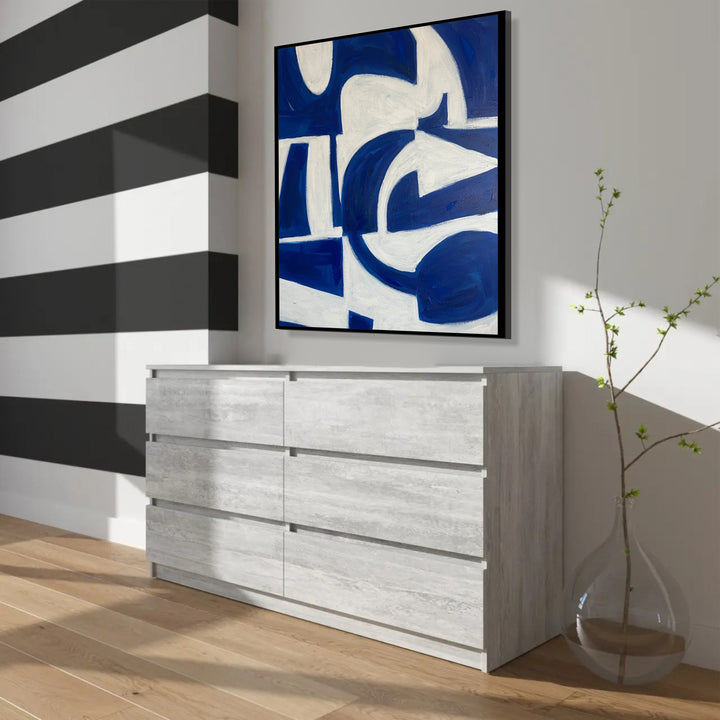Large Abstract Lines Paintings On Canvas Blue And White Artwork Minimalism Acrylic Wall Art Handmade Painting Room Decor | GEOMETRIC WAVES 32"x32"