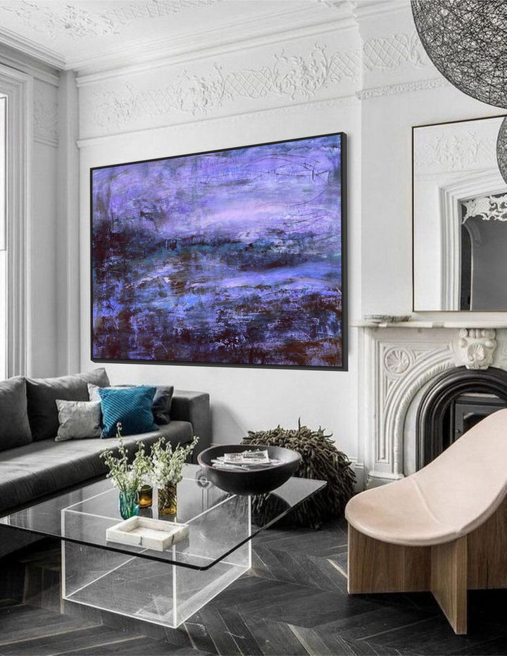 Abstract Purple Wall Hanging Acrylic Painting Original Dark Blue Artwork Modern Decor for Living Room | GETTING DARK