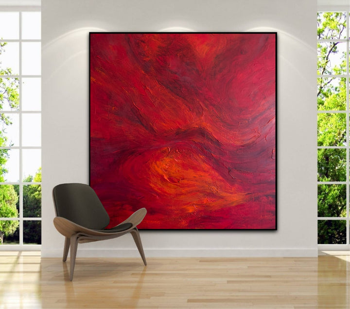 Red Custom Oil Painting On Canvas Original Wall Hanging Artwork Abstract Modern Decor for Home | RED ABYSS