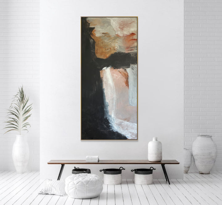 Large Vertical Original Oil Painting Abstract Unique Black And Beige Painting Creative Living Room Wall Art Modern Office Painting | FORMLESS HARMONY