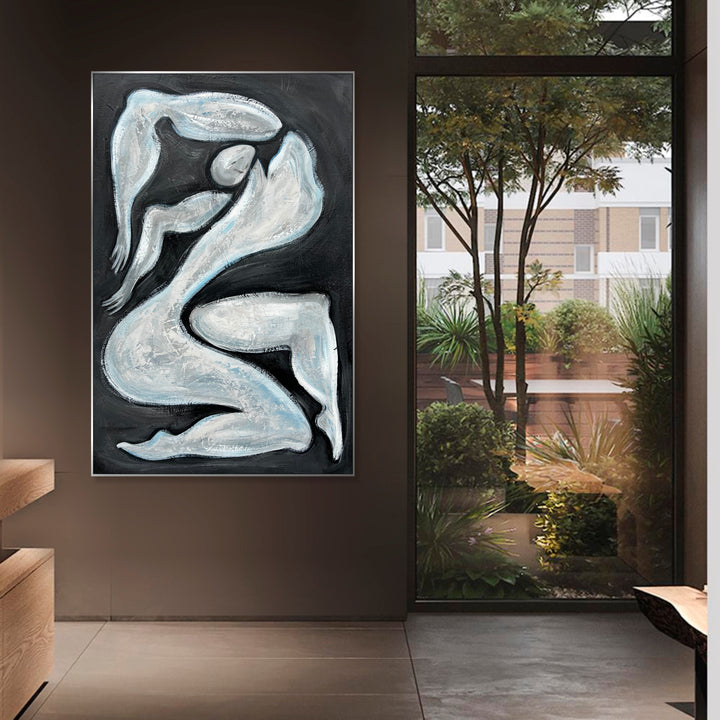 Large Original Oil Painting On Canvas Abstract Nude Painting Figure Painting Acrylic Painting Black And White Painting Figurative Abstract | ENIGMATIC RESONANCE