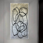 Art Abstract Original Painting On Canvas Grey Ans Black Vertical Frame Painting Painting For Living Room Office Painting Home Decor | WANDERING CIRCLES
