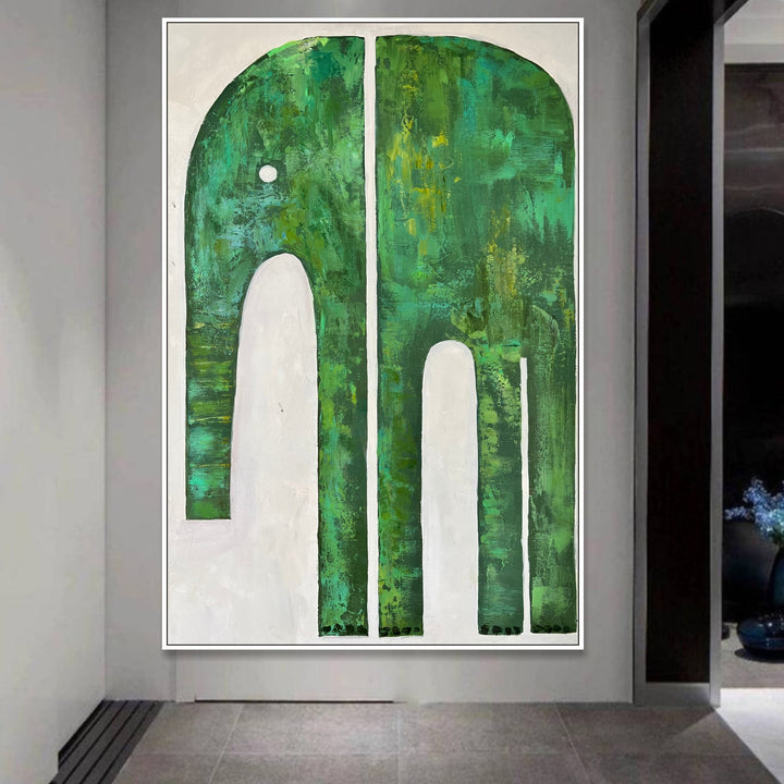 Oversize Canvas Painting Elephant Decor Green Abstract Animal Painting Unique Painting Creative Art Minimalist Art Custom Painting Frame Art | JUNGLE DREAMER